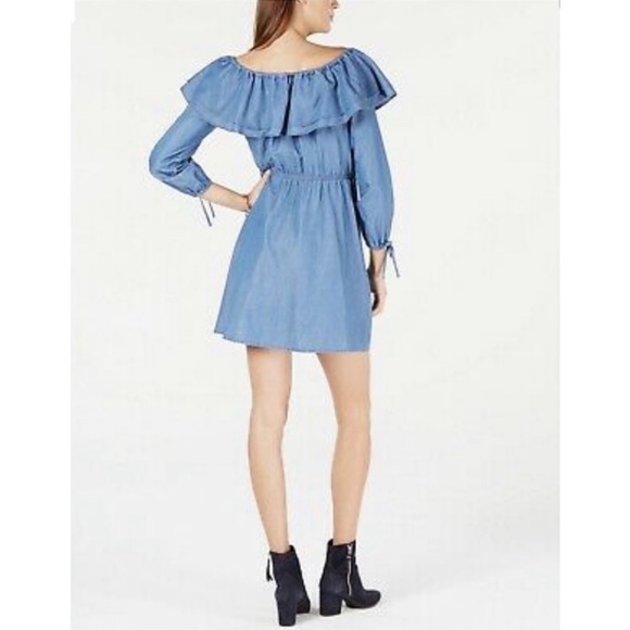 Michael Kors Womens Denim Ruffled Off Shoulder Dress - Picture 3 of 8